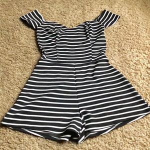 Off the shoulder striped romper